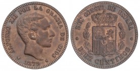 PESETA SYSTEM: ALFONSO XII
10 Céntimos. 1879. BARCELONA. O.M. EBC.