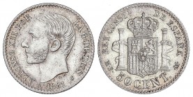 PESETA SYSTEM: ALFONSO XII
50 Céntimos. 1881 (*8-1). M.S.-M. EBC.