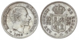 PESETA SYSTEM: ALFONSO XII
10 Centavos de Peso. 1885. MANILA. (Leves rayitas). EBC.