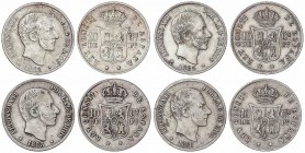 PESETA SYSTEM: ALFONSO XII
Lote 4 monedas 10 Centavos de Peso. 1881, 1882, 1883 y 1885. MANILA. MBC- a EBC.