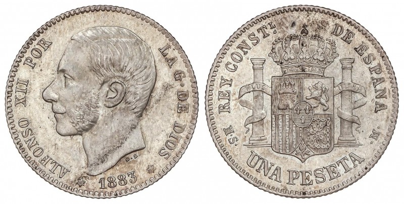 PESETA SYSTEM: ALFONSO XII
1 Peseta. 1883 (*18-83). M.S.-M. Bonita pátina y res...