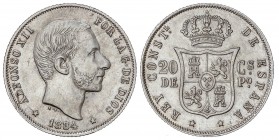 PESETA SYSTEM: ALFONSO XII
20 Centavos de Peso. 1884. MANILA. EBC.