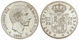 PESETA SYSTEM: ALFONSO XII
20 Centavos de Peso. 1884. MANILA. Restos de brillo original. EBC.