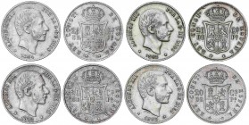 PESETA SYSTEM: ALFONSO XII
Lote 4 monedas 20 Centavos de Peso. 1882, 1883, 1884 y 1885. MANILA. MBC a MBC+.