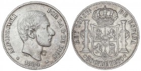 PESETA SYSTEM: ALFONSO XII
50 Centavos de Peso. 1884. MANILA. MBC-/MBC.