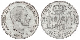 PESETA SYSTEM: ALFONSO XII
50 Centavos de Peso. 1885. MANILA. Brillo original. SC-.