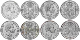 PESETA SYSTEM: ALFONSO XII
Lote 4 monedas 50 Centavos de Peso. 1881, 1882, 1883 y 1885. MANILA. MBC a EBC-.