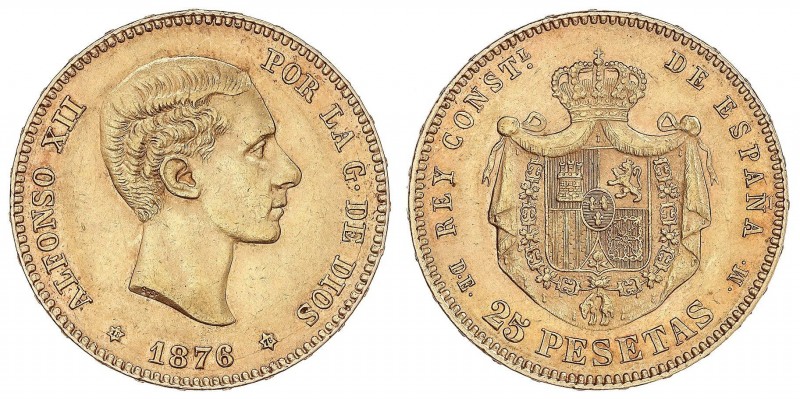 PESETA SYSTEM: ALFONSO XII
25 Pesetas. 1876 (*18-76). D.E.-M. MBC+.