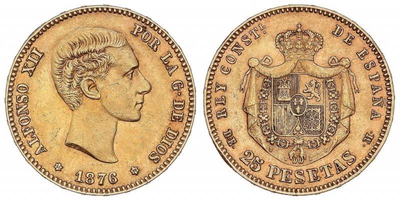 PESETA SYSTEM: ALFONSO XII
25 Pesetas. 1876 (*18-76). D.E.-M. MBC+.