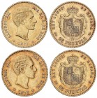 PESETA SYSTEM: ALFONSO XII
Lote 2 monedas 25 Pesetas. 1877 (*18-77) y 1878 (*18-78). D.E.-M. MBC+.