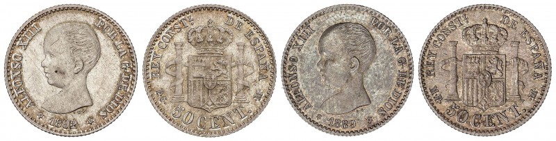 PESETA SYSTEM: ALFONSO XIII
Lote 2 monedas 50 Céntimos. 1889 y 1892/89. (*8-9) ...