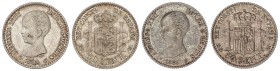 PESETA SYSTEM: ALFONSO XIII
Lote 2 monedas 50 Céntimos. 1889 y 1892/89. (*8-9) M.P.-M. y (*9-2) P.G.-M. La dos pátina y brillo original. SC- y SC.