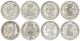 PESETA SYSTEM: ALFONSO XIII
Lote 4 monedas 50 Céntimos. 1904, 1904, 1910 y 1926. 1904 (*0-4) S.M.-V., 1904 (*1-0) P.C.-V., 1910 (*1-0) P.C.-V. y 1926...