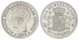 PESETA SYSTEM: ALFONSO XIII
10 Centavos de Peso. 1896. PUERTO RICO. P.G.-V. (Leves rayitas). EBC-.