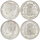 PESETA SYSTEM: ALFONSO XIII
Lote 2 monedas 1 Peseta. 1900 (*19-00) y 1901 (*19-01). S.M.-V. (Ligeras rayitas). Restos de brillo original. A EXAMINAR....
