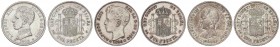 PESETA SYSTEM: ALFONSO XIII
Lote 3 monedas 1 Peseta. 1891, 1896 y 1903. (*18-91) P.G.-M., (*18-96) P.G.-V. y (*19-03) S.M.-V. 1891: Cifras de la prim...