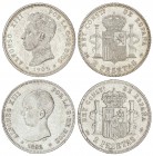 PESETA SYSTEM: ALFONSO XIII
Lote 2 monedas 2 Pesetas. 1892 y 1905. 1892 (*18-92) P.G.-M. y 1905 (*19-05) S.M.-V. MBC+ y EBC.