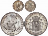 PESETA SYSTEM: ALFONSO XIII
Lote 2 monedas 50 Céntimos y 5 Pesetas. 1888 y 1892. 50 Céntimos 1892 (*9-2) P.G.-M. pátina y brillo original y 5 Pesetas...