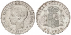PESETA SYSTEM: ALFONSO XIII
1 Peso. 1897. MANILA. S.G.-V. EBC.