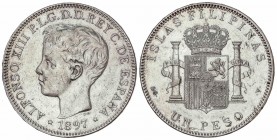 PESETA SYSTEM: ALFONSO XIII
1 Peso. 1897. MANILA. S.G.-V. (Limpiada y golpecitos). EBC-.
