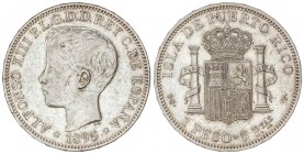 PESETA SYSTEM: ALFONSO XIII
1 Peso. 1895. PUERTO RICO. P.G.-V. ESCASA. EBC-.