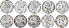 PESETA SYSTEM: LOTS
Lote 10 monedas 1 Peseta. GOBIERNO PROVISIONAL, ALFONSO XII y ALFONSO XIII. 1869 S.N.-M Leyenda Gobierno Provisional, 1870 (*18-7...