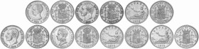 PESETA SYSTEM: LOTS
Lote 7 monedas 2 Pesetas. GOBIERNO PROVISIONAL, ALFONSO XII y ALFONSO XIII. 1870 (*18-70) S.N.-M, 1870 (*18-73) D.E.-M., 1870 (*1...