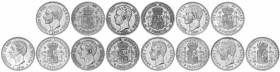 PESETA SYSTEM: LOTS
Lote 7 monedas 5 Pesetas. AMADEO I y ALFONSO XII. 1871 (*18-71) S.D.-M., 1871 (*18-74) D.E.-M., 1871 (*18-75) D.E.-M., 1875 (*18-...