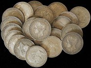 PESETA SYSTEM: LOTS
Lote 22 monedas 5 Pesetas. 1870 a 1899. GOBIERNO PROVISIONAL a ALFONSO XIII. Todas diferentes. Calidad media-baja. A EXAMINAR. MB...