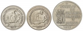 PESETA SYSTEM: LOCAL ISSUES OF THE CIVIL WAR
Serie 3 monedas 50 Céntimos (2) y 1 Peseta. 1937. CONSEJO DE SANTANDER, PALENCIA y BURGOS. CuNi. Las de ...
