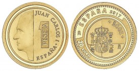 PESETA SUSTEM: FELIPE VI
20 Euros. 2017. AU. VIII serie Joyas Numismáticas. Peseta Juan Carlos I. Con estuche original. PROOF.