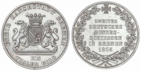 WORLD COINS: GERMAN STATES
German States
Thaler. 1865-B. BREMEN. 17,53 grs. AR. II Festival de Tiro. (Levísimas rayitas). Brillo original. Dav-628; ...
