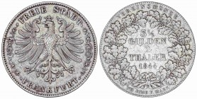 WORLD COINS: GERMAN STATES
German States
Doble Thaler (3 1/2 Gulden). 1844. FRANKFURT. 36,96 grs. AR. (Golpecitos y rayitas). KM-329. MBC+/MBC.