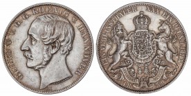 WORLD COINS: GERMAN STATES
German States
Thaler. 1859-B. JORGE V. HANNOVER. 18,46 grs. AR. Dav-682; KM-230. MBC+.