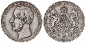 WORLD COINS: GERMAN STATES
German States
Doble Thaler. 1855-B. JORGE V. HANNOVER. 36,87 grs. AR. (Descolgada. Limaduras en canto). KM-229. (MBC+).