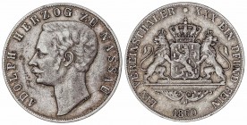 WORLD COINS: GERMAN STATES
German States
Thaler. 1860-Z. ADOLFO. NASSAU.WIESBADEN. 18,29 grs. AR. Dav-747; KM-75. MBC.