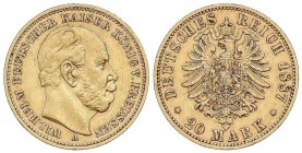 WORLD COINS: GERMAN STATES
German States
20 Marcos. 1887-A. GUILLERMO I. PRUSIA. BERLÍN. 7,91 grs. AU. (Rayita en anverso). Fr-3816; KM-505. MBC+.