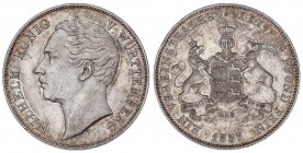 WORLD COINS: GERMAN STATES
German States
Thaler. 1857. GUILLERMO I. WURTTEMBERG. 18,50 grs. AR. (Ínfimo golpecito en gráfila del anverso). Restos de...