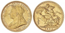 WORLD COINS: AUSTRALIA
Australia
Soberano. 1894-M. VICTORIA. MELBOURNE. 7,96 grs. AU. Restos de brillo original. Fr-24; KM-13. MBC+.