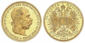 WORLD COINS: AUSTRIA
Austria
20 Coronas. 1895. FRANCISCO JOSÉ I. 6,77 grs. AU. Brillo original. Fr-504; KM-2806. EBC+.