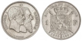 WORLD COINS: BELGIUM
Belgium
1 Franco. 1880. LEOPOLDO II. 4,99 grs. AR. 50 aniversario Independencia. KM-38. EBC.