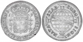 WORLD COINS: BRAZIL
Brazil
640 Reis. 1809-B. JUAN PRÍNCIPE REGENTE. BAHÍA. 18,38 grs. AR. Acuñada sobre otra moneda. (Leves rayitas. Golpecito en gr...