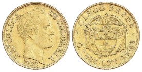 WORLD COINS: COLOMBIA
Colombia
5 Pesos. 1923-B. BOGOTÁ. 7,94 grs. AU. Simón Bolívar. Fr-113; KM-201.1. EBC-.