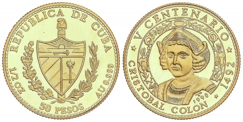WORLD COINS: CUBA
Cuba
50 Pesos. 1990. 15,51 grs. AU. V Centenario Cristóbal C...