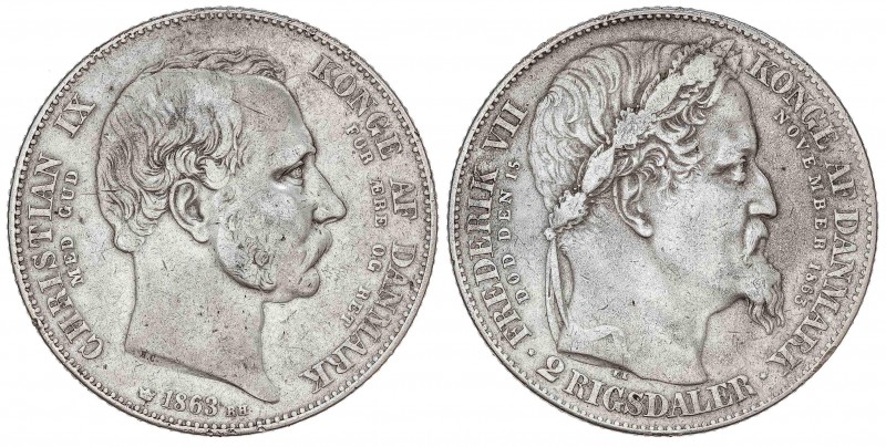 WORLD COINS: DENMARK
Denmark
2 Rigsdaler. 1863. CHRISTIAN IX. 28,58 grs. AR. M...