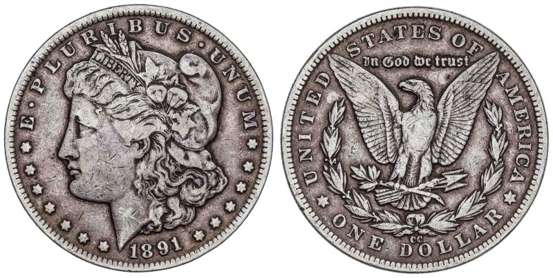 WORLD COINS: UNITED STATES
United States of America
1 Dólar. 1891-CC. CARSON C...