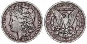 WORLD COINS: UNITED STATES
United States of America
1 Dólar. 1891-CC. CARSON CITY. 26,30 grs. AR. Tipo Morgan. Pátina. KM-110. MBC.