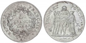 WORLD COINS: FRANCE
France
5 Francos. An 8-A. I REPÚBLICA. PARÍS. 24,87 grs. AR. KM-639.1. (MBC+).