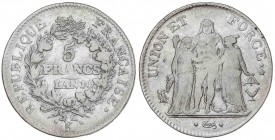 WORLD COINS: FRANCE
France
5 Francos. An 10-K. I REPÚBLICA. BURDEOS. 24,61 grs. AR. (Golpecitos). KM-639.5. BC+.