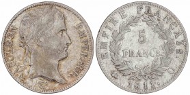 WORLD COINS: FRANCE
France
5 Francos. 1811-Q. NAPOLEÓN EMPEREUR. PERPIÑÁN. 24.80 grs. AR. Pátina en anverso. KM-694.12. MBC.